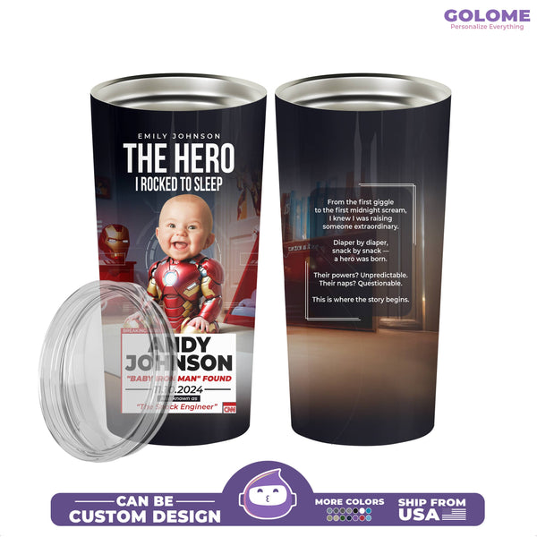 Personalized Baby Iron Man Tumbler – Custom Superhero Gift for Mom | The Hero I Rocked to Sleep